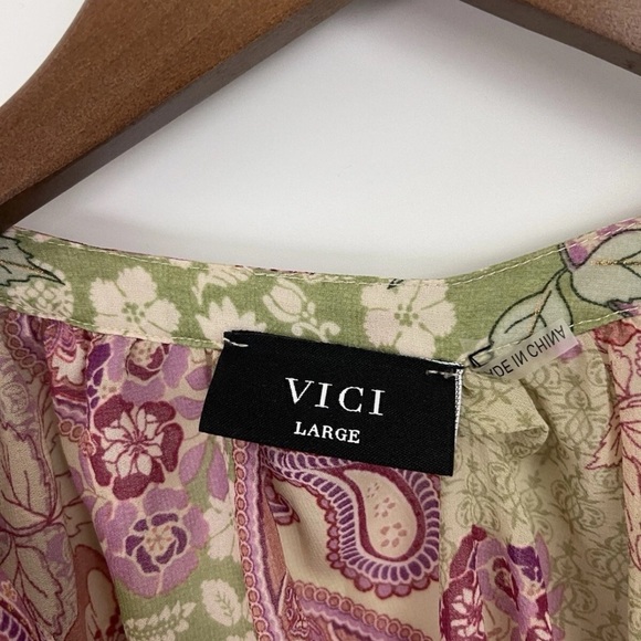 Vici Dress Large Paisley Floral Peasant Ruffle Cottagecore Flowy Short Boho - Picture 9 of 12